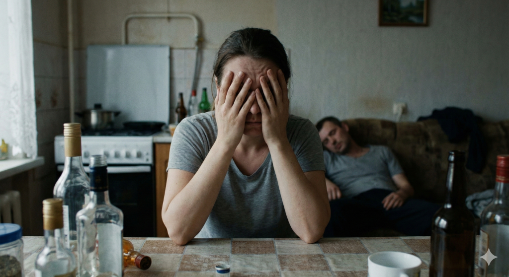 Жінка в розпачі через алкоголізм чоловіка